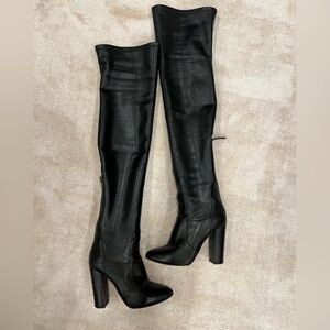 Aquazzura Leather Over The Knee Boot Stretch Black 38